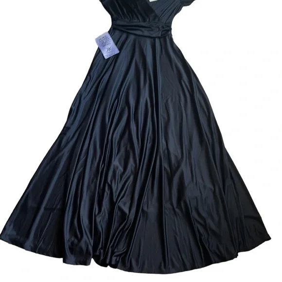 Koh Koh Cap Sleeve Semi-formal Black maxi gown wrap deep v-neck in black size s - Picture 10 of 12